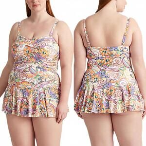 Lauren Ralph Lauren Jacobean Paisley Skirted Underwire One Piece Plus Size 22W